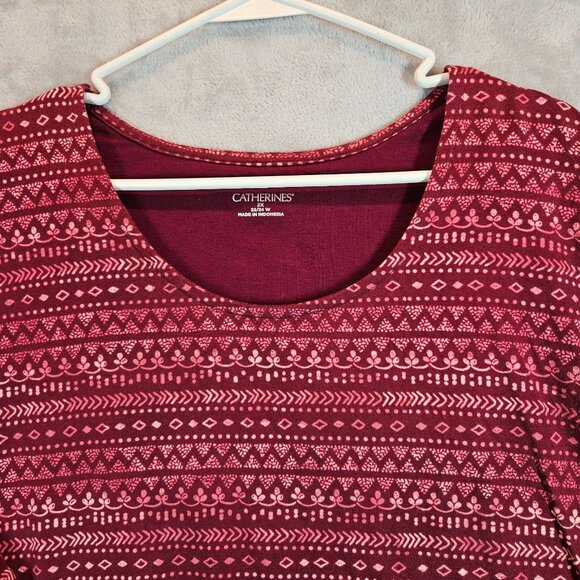 Catherines Womens Long Sleeve Tee Plus Size 2X 22/24W Red Patterned Top stretch - Picture 3 of 11